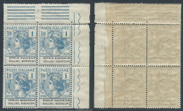 Delcampe - 1924 REGNO ENTE PARASTATALE COLLOC. DISOCCUP. 1 LIRA QUARTINA LUSSO MNH ** I53-4 - Zonder Portkosten