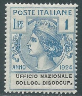 Delcampe - 1924 REGNO ENTE PARASTATALE COLLOC. DISOCCUP. 1 LIRA MNH ** - I11 - Zonder Portkosten