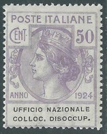 Delcampe - 1924 REGNO ENTE PARASTATALE COLLOC. DISOCCUP. 50 CENT MNH ** - I10-3 - Zonder Portkosten