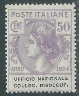Delcampe - 1924 REGNO ENTE PARASTATALE COLLOC. DISOCCUP. 50 CENT MNH ** - I10 - Zonder Portkosten
