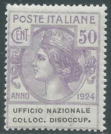 Delcampe - 1924 REGNO ENTE PARASTATALE COLLOC. DISOCCUP. 50 CENT MNH ** - I9 - Zonder Portkosten