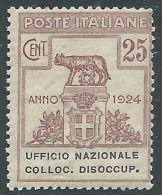 Delcampe - 1924 REGNO ENTE PARASTATALE COLLOC. DISOCCUP. 25 CENT MNH ** - I7-4 - Zonder Portkosten