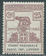 Delcampe - 1924 REGNO ENTE PARASTATALE ASSIC. INF. LAVORO 25 CENT MNH ** - I5-9 - Zonder Portkosten