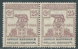 Delcampe - 1924 REGNO ENTE PARASTATALE COLLOC. DISOCCUP. 25 CENT "P" ROTTA MNH ** - I8-6 - Zonder Portkosten