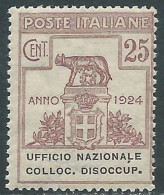 Delcampe - 1924 REGNO ENTE PARASTATALE COLLOC. DISOCCUP. 25 CENT MNH ** - I5-9 - Zonder Portkosten