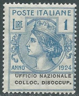 Delcampe - 1924 REGNO ENTE PARASTATALE COLLOC. DISOCCUP. 1 LIRA MNH ** - I11-4 - Zonder Portkosten