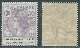 Delcampe - 1924 REGNO ENTE PARASTATALE COLLOC. DISOCCUP. 50 CENT MACCHIA SU GOMMA MNH - I15 - Zonder Portkosten