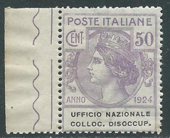 Delcampe - 1924 REGNO ENTE PARASTATALE COLLOC. DISOCCUP. 50 CENT MNH ** - I14-5 - Zonder Portkosten