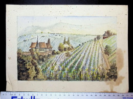 Delcampe - Hungary Austria Kingdom Of Hungary - Original Vintage Watercolor Painting Vineyard Villa Landscape 27x20 Cm DEL 6 - Aquarel