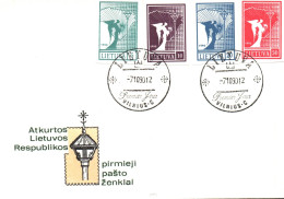 Delcampe - (RECTO / VERSO) LIETUVA / LITUANIE - ENVELOPPE FDC - 1990 - ATKURTOS LIETUVOS RESPUBLIKOS - SERIES DE 4 TIMBRES - Litauen