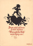 Delcampe - Silhouette Art By Georg Plischke Cherub Trumpeter Heart Leaves Postcard B820 - Sonstige & Ohne Zuordnung