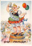 Delcampe - Gruss Vom Oktoberfest Miss Wiesn On Barrel Beer Mug Balloons 1960 Postcard B820 - Sonstige & Ohne Zuordnung