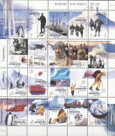 Delcampe - AAT 2001, Exploration, Penguins, Plane, Dog, Helicopter, Ship, Sheetlet - Explorateurs