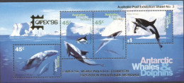 Delcampe - AAT 1996, Artic Whales And Dolphins, Overp. Philaexpo Capex96, Block - Delfine
