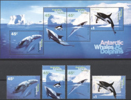 Delcampe - AAT 1995, Artic Whales And Dolphins, 4val +Block - Baleines
