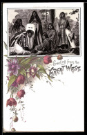 Delcampe - Lithographie Great West, Indianer In Traditioneller Kleidung - Indianer