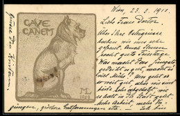 Delcampe - Künstler-AK Sign. Max Liebenwein: Sitzender Hund Im Profil, Cave Canem, Autograph - Andere & Zonder Classificatie