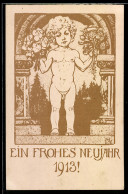 Delcampe - Künstler-AK Sign. Max Liebenwein: Autograph, Putto Mit Blumensträussen Vor Einem Torbogen, Frohes Neujahr 1913 - Andere & Zonder Classificatie