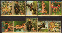 Delcampe - Jagdhunde 1975 Paraguay 2185/9+ 5-ZD ** 5€ Aus 25-KB Kunst Jagd-Malerei Tier-Bilder Pferd Paintings Se-tenant Of America - Hunde