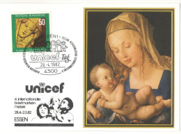 Delcampe - UNICEF DAY, ALBRECHT DÜRER, MADONNA OF THE PEAR, ESSEN PHILATELIC EXPO, UNICEF SPECIAL POSTCARD, 1982, GERMANY; - UNICEF