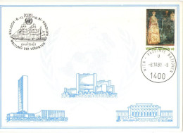Delcampe - UN BUILDINGS, FRESKO ART STAMP, GORCH FOCK II SAILING SHIP KIE, SPECIAL POSTCARD, 1981, WIEN UNITED NATIONS AUSTRIA; - ONU