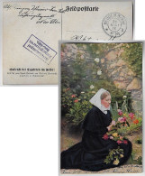 Delcampe - Germany 1917 Postcard Field Post WW1 Feldpostkarte Feldpost photo Nun Praying Bouquet Flower Rose Neu-Ulm Hospital - Roses