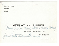 Delcampe - Ref. 45 - Carte Visite : Entreprise Sculpture, Staff Et Stuc , Merlat Et Augier , Paris - France . - Visitenkarten