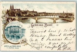 Delcampe - 4000 Basel Bâle 1899 Gebrauchsspuren Hotel Des Trois Rois Brücke Lithogr... - 13224193 - Basel