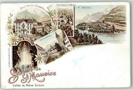 Delcampe - 1890 St-Maurice Lithographie Hotel Pension Grisogono Pont Et Chateau De ... - 13616027 - Saint-Maurice