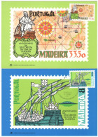 Delcampe - MADEIRA DISCOVERY, EXPLORER, SAILING SHIPS, MAPS, COMPASS ROSE, 2X MAXIMUM CARDS, CM, MAXI CARDS, 1981, PORTUGAL; - Maximumkarten (MC)