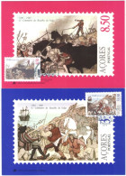 Delcampe - AZORES, BATTLE OF SALGA, BULLS, WARRIORS HORSE, PONTA DELGADA,  2X MAXIMUM CARDS, CM, MAXI CARDS,1981, PORTUGAL; - Maximumkarten (MC)