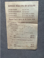 Delcampe - DOCUMENT COMMERCIAL Services Réguliers En Autocars LYON - PARIS - NICE- MOULINS - AUTUN - MARSEILLE  Lyon Voyages 1938 - Sport En Toerisme