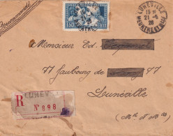 Delcampe - LETTRE.  21 5 26. RECOMMANDE LUNEVILLE. N° 252 SURTAXE CAISSE AMORTISSEMENT "LE TRAVAIL" SEUL - 1921-1960: Modern Period