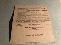Delcampe - Impôt Sur Les Automobiles Permis De Circulation 1930 Délivré à Courthezon - Documents Historiques