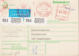 Delcampe - 1981. GRØNLAND. Interesting ADRESSEKORT From METEOROLOGISK INSTITUT To Nordlystjenesten, Telestationen, Da... - JF570446 - Poststempel
