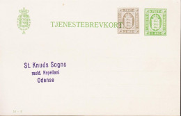 Delcampe - 1920. DANMARK.  TJENESTEBREVKORT.  3 + 5 ØRE. Print 56-H. Cancelled St. Knuds Sogn, Resid Kapellani, Odens... - JF570452 - Interi Postali