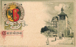 Delcampe - A6230 Litho Geneva Switzerland Gruss Aus Postcard - Tour De L'Ile Kunzli Litho Embossed Heraldic 1900s - Genève