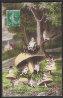 Delcampe - CPA - ILLUSTRATION CHAMPIGNON - PHOTO BÉBÉS ET CHAMPIGNONS - Pilze