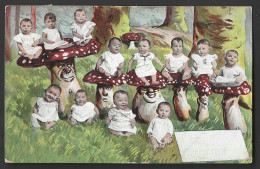 Delcampe - CPA - ILLUSTRATION CHAMPIGNON - PHOTO BÉBÉS ET CHAMPIGNONS - Pilze