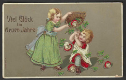 Delcampe - CPA - ILLUSTRATION CHAMPIGNON - GAUFRÉE - NOUVEL AN - Pilze