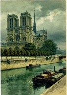 Delcampe - Art Postcard Of Paris Scenes - Cathedral Notre Dame Et Seine - CPM Of Reproduction Travel Poster - Kirchen