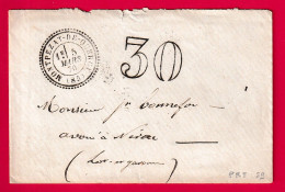 Delcampe - CAD TYPE 24 MONTPEZAT DE QUERCY TARN ET GARONNE TAXE TAMPON 30 DT POUR NERAC LOT ET GARONNE INDICE 14 - 1849-1876: Classic Period