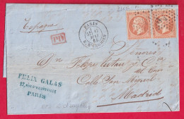 Delcampe - N°23 X2 PARIS R D'ENGHIENS ETOILE 4 POUR MADRID ESPAGNE 1865 - 1849-1876: Classic Period