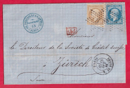 Delcampe - N°21 22 PARIS ETOILE 5 R DE BONDY POUR ZURICH SUISSE - 1849-1876: Classic Period