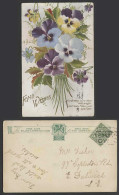 Delcampe - Pansy Pansies Flower Flowers, Fond Wishes Old Postcard Buy National War Bond Now - Blumen
