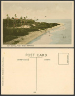 Delcampe - Barbados Old Hand Tinted Postcard Crane Hotel, Surf Bathing, Surfing Beach Palms - Barbados (Barbuda)