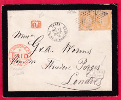 Delcampe - N°59 X2 PARIS ETOILE 3 PL DE LA MADELEINE POUR LONDRES ANGLETERRE APRES LE DEPART - 1849-1876: Classic Period