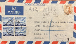 Delcampe - Iraq Cover Basrah To London 1957 Registered Airmail King Faisal II Block 4 Airmail - Irak