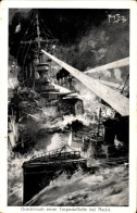 Delcampe - Artiste CPA Thiele, Arthur, Deutsches Kriegsschiff, Durchbruch Einer Torpedoflotte Bei Nacht - Sonstige & Ohne Zuordnung