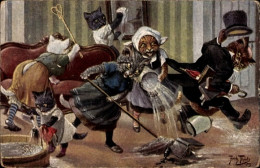Delcampe - Artiste CPA Thiele, Arthur, Vermenschlichte Katzen Beim Hausputz - Sonstige & Ohne Zuordnung